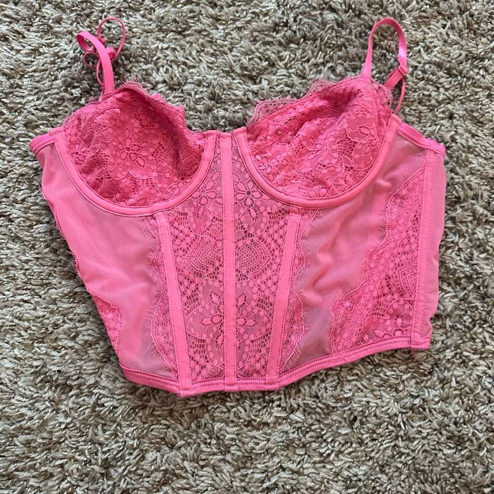 white fox corset top pink